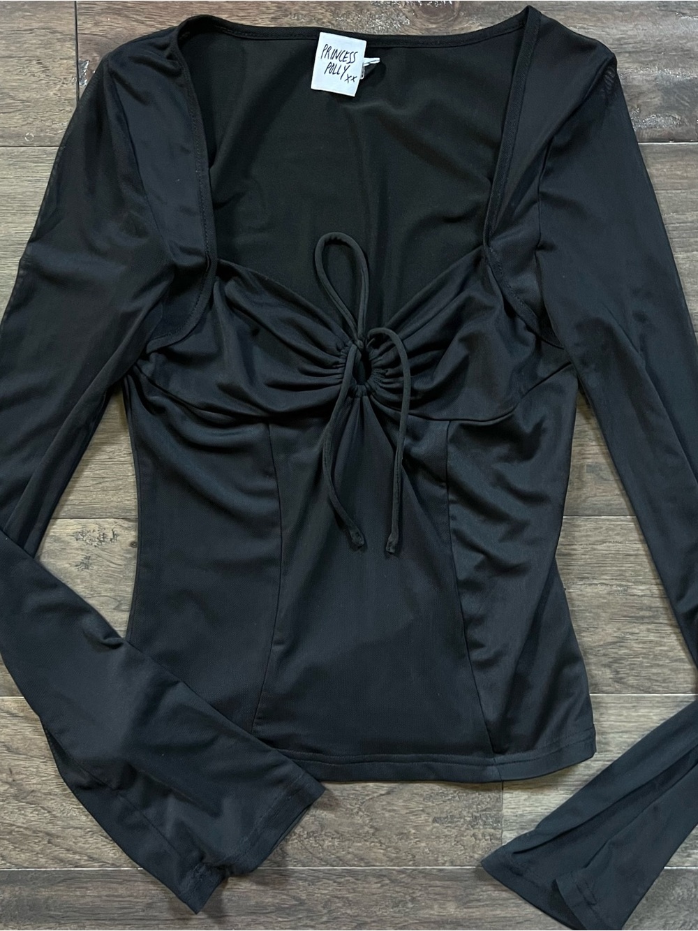 Princess Polly Black Long Mesh Sleeve Top